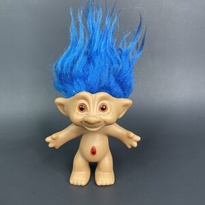 VTG‎ ACE Novelty Treasure Troll Doll Blue Hair Orange Lucky Wish Stone Belly Gem